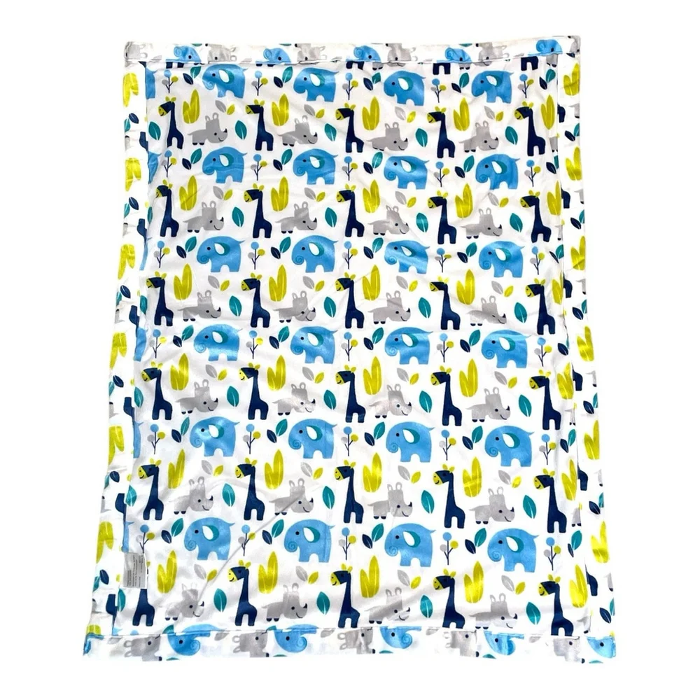 S L Home Fashions Baby Blanket Giraffe Elephant Rhino Blue Green Gray
